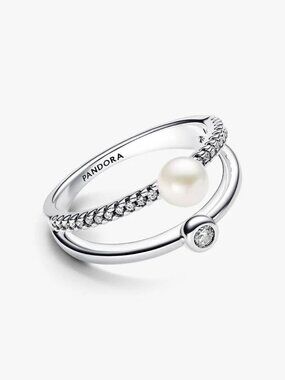 Pandora FINAL SALE - Treated Freshwater Cultured Pearl & Pav�� Double Band Ring